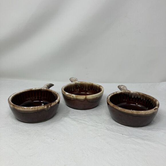 VTG McCoy 874 Brown Pottery Drip Glaze Soup Chili Bowl w/ Handle Set of 3 - Picture 10 of 15